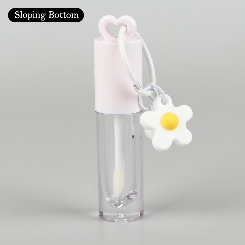 2.5ml Pink Heart-Shaped Lip Gloss Tube with Applicator Brush and Keychain – Empty Container for DIY Makeup