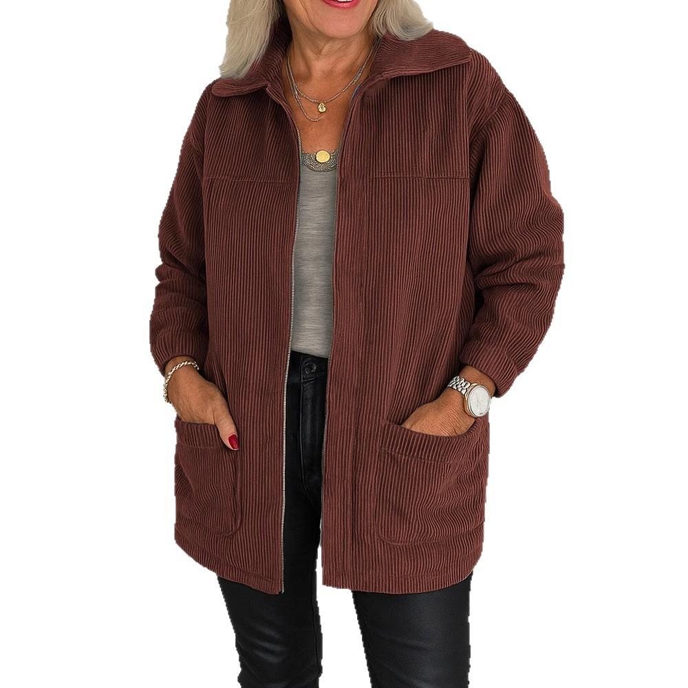 New Women's Loose Casual Lapel Long Sleeve Zipper Clean Multi-color Women's Pocket Jacket