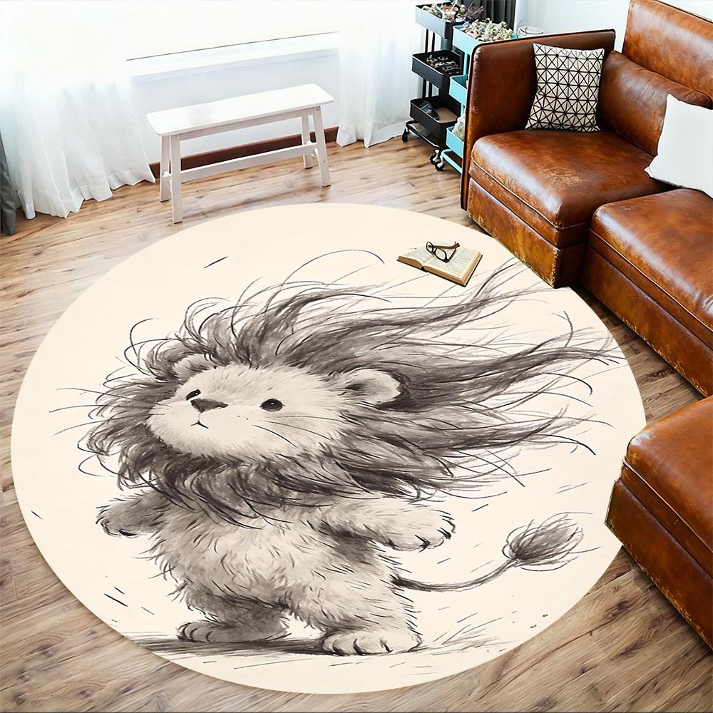 1pc Lion Windy Round Chair Mat Office Area Rug - Non-Slip, Floor Mat for Office, Bedroom, and Indoor Decor P127150