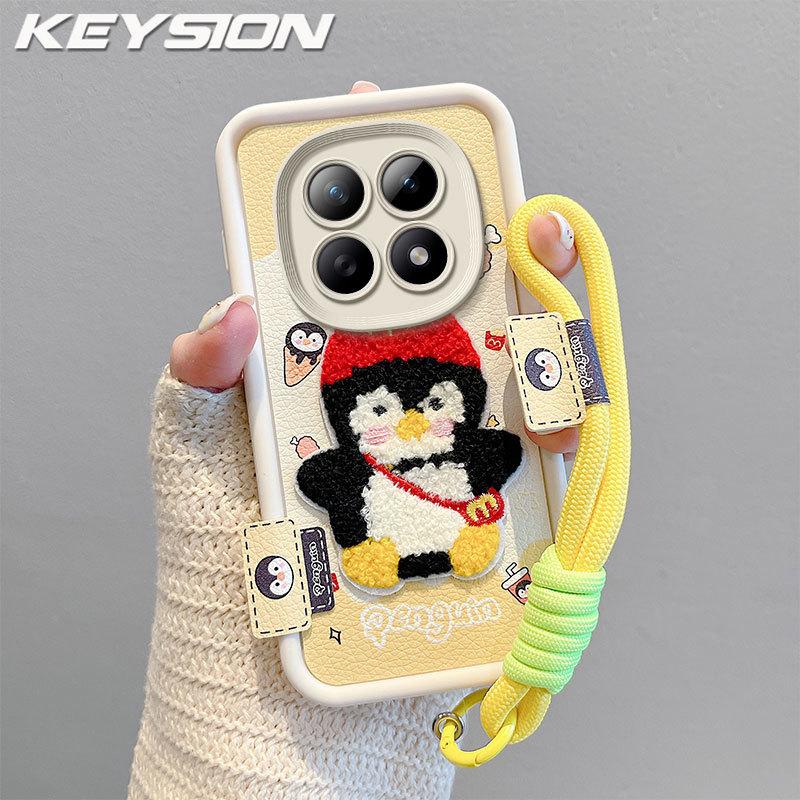 KEYSION Cartoon Cute Plush Embroidery Case for Redmi Note 15 Pro 5G 15 4G with Lanyard Silicone Shockproof Phone Cover for Xiaomi POCO M8 5G