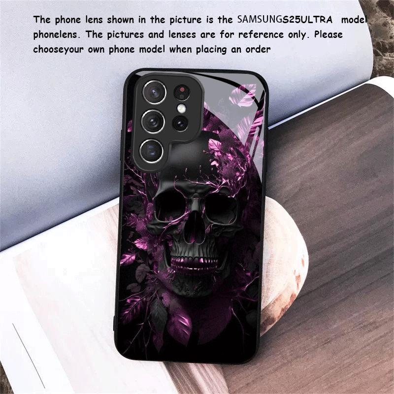 Purple Leaf Skull Pattern Glass Phone Case Suitable for Samsung for Galaxy S26 S25 S24 S22 S21 S20 FE Ultra Plus 5G Anti Drop