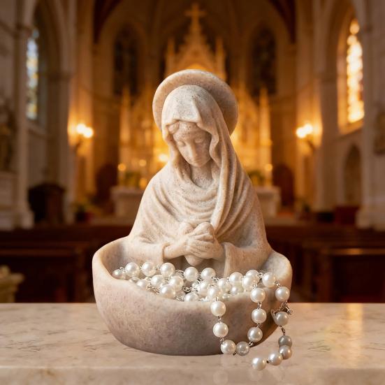 Yousheng Virgin Mary Jewelry Holder for Rosary Necklace Rings 5" Blessed Catholic Resin Statue Religious Keepsake for Christian Home Decor