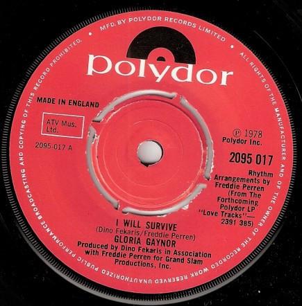 

7inch Record GLORIA GAYNOR I Will Survive 2095017 POLYDOR 1979 UK SoulFunk Used