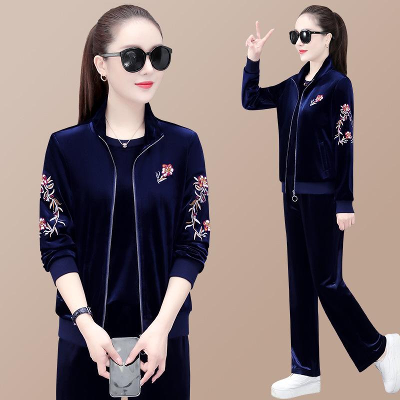 Elastic Waist Sportswear Suit Female Fashion Middle-Aged And Elderly Mothers Spring Autumn Three Piece Set Women Elegant
