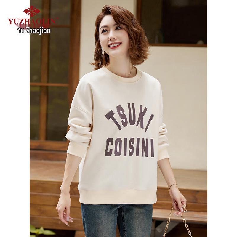 YUZHAOLIN Women s Mid-Aged Letter Print Long-Sleeve Casual Sweatshirt M