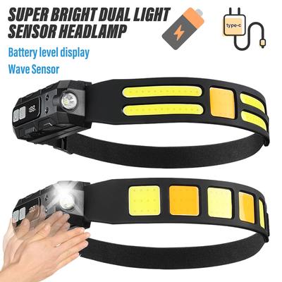 Super Bright Fishing Headlamp Rechargeable Searchlight Outdoor Portable Camping Light With Wave Sensor LCD Electric Display