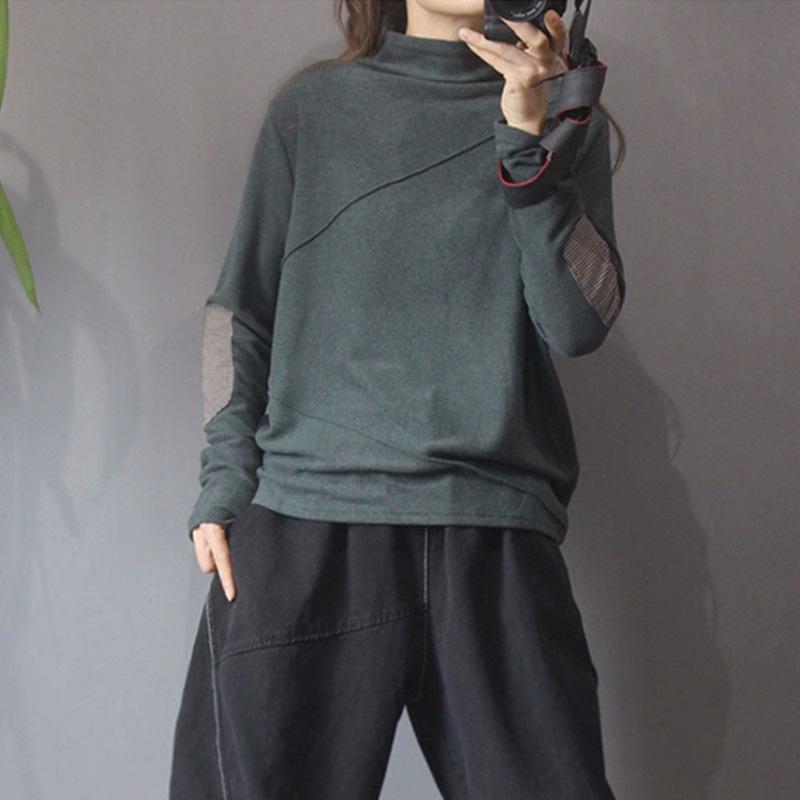 Women's Long Sleeve Top Mock Neck Japanese Casual Elegant Knit Top