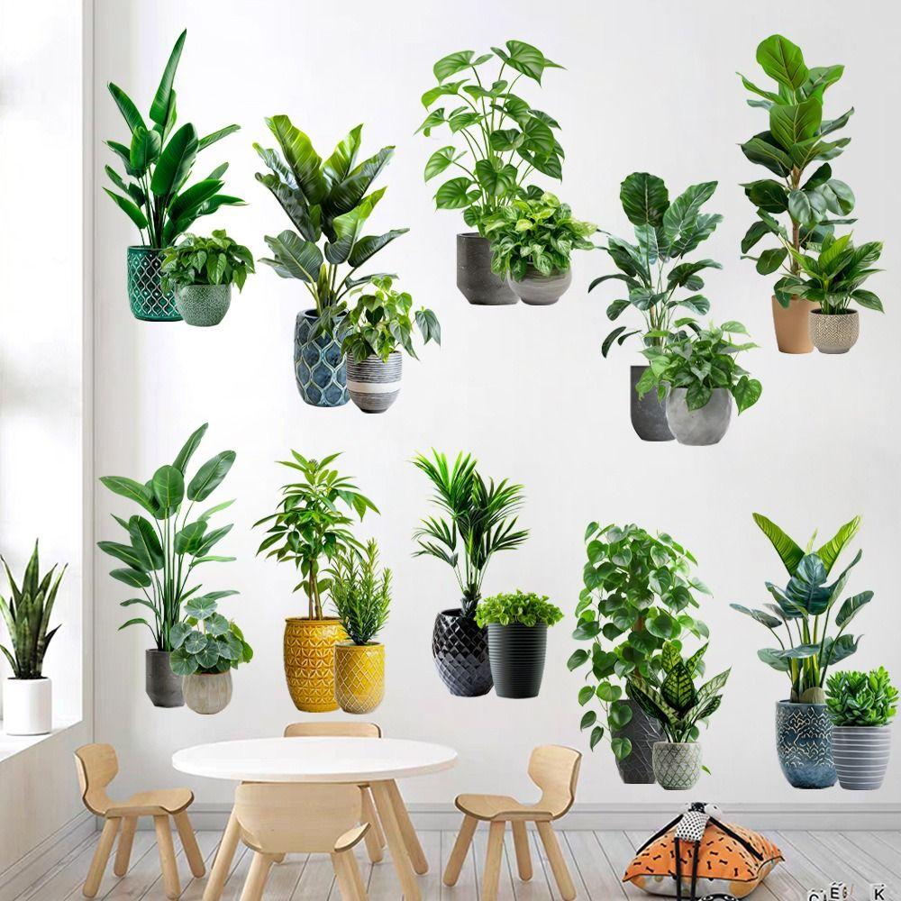 Self-Adhesive Plant Bonsai Wall Stickers Large Size Wall Mural Green Plants Wallpaper Living Room