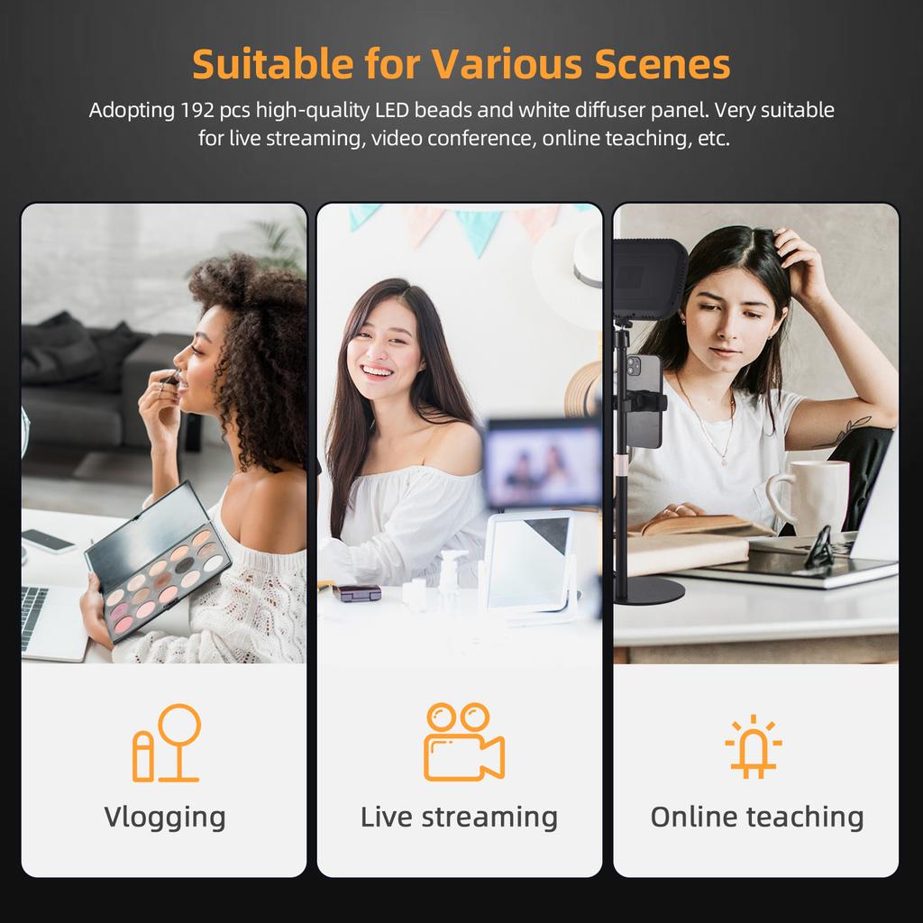 Desktop LED Video Light 15W LED Fill Light Panel with Metal Light Stand Conference Lighting 3000K 6500K Dimmable USB