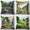 Single Sided Printed Cushion Cover Pastoral Soft Polyester Fabric Living Room Sofa Bedroom Bedside Decorative Pillowcase