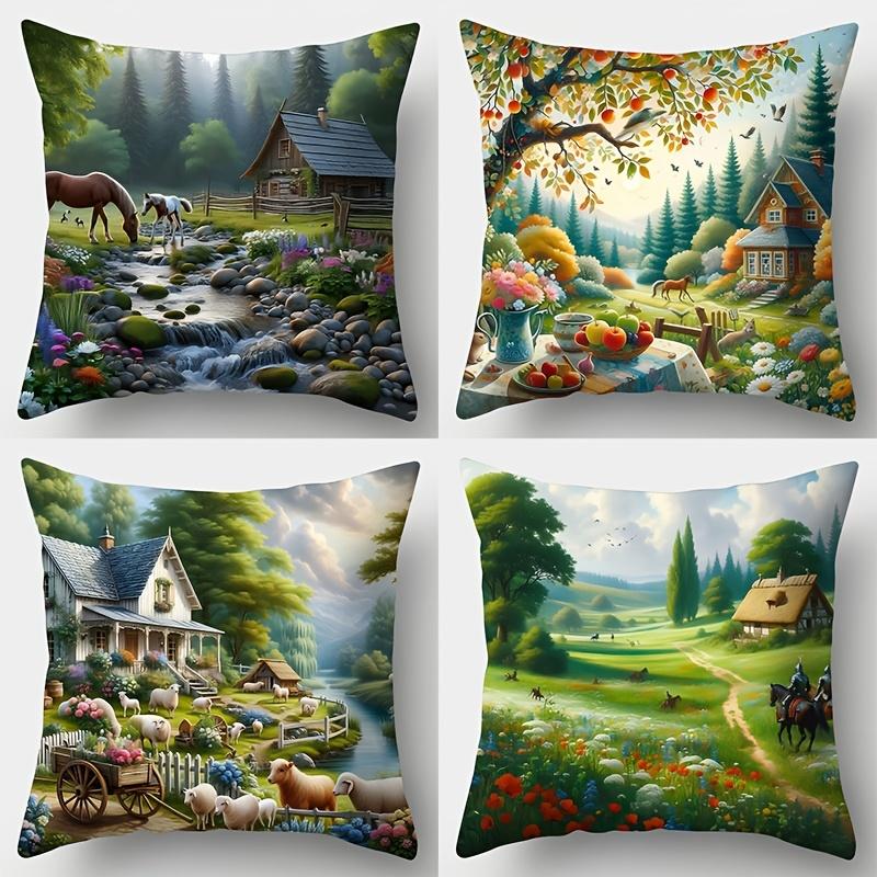 Single Sided Printed Cushion Cover Pastoral Soft Polyester Fabric Living Room Sofa Bedroom Bedside Decorative Pillowcase