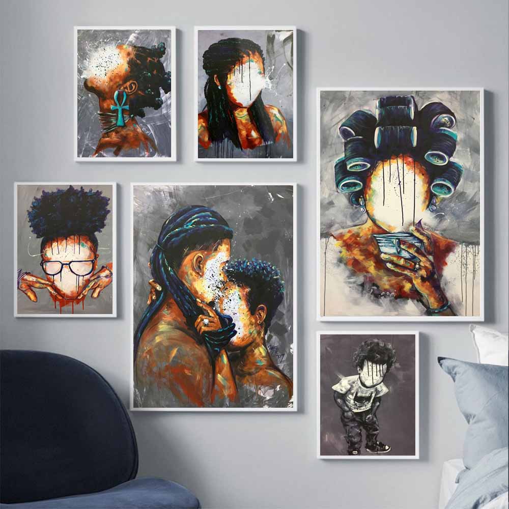 Graffiti-Kunst, abstrakte Figur, Leinwandmalerei, Kronengöttin, Wandkunst, Poster, einzigartige Frisur, sexy Mädchen, Heimdekoration, Wandbild, kein Rahmen