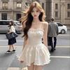 White Suspender Pleated Fungus Lace Suspender Dress Women's Summer Light Luxury Sexy Fashion Sleeveless Waist Skirt