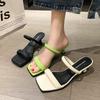 Summer 2026 Skin-Brightening Mid-Heel Square-Toe Sandals with Single Strap for Outdoor Wear.
