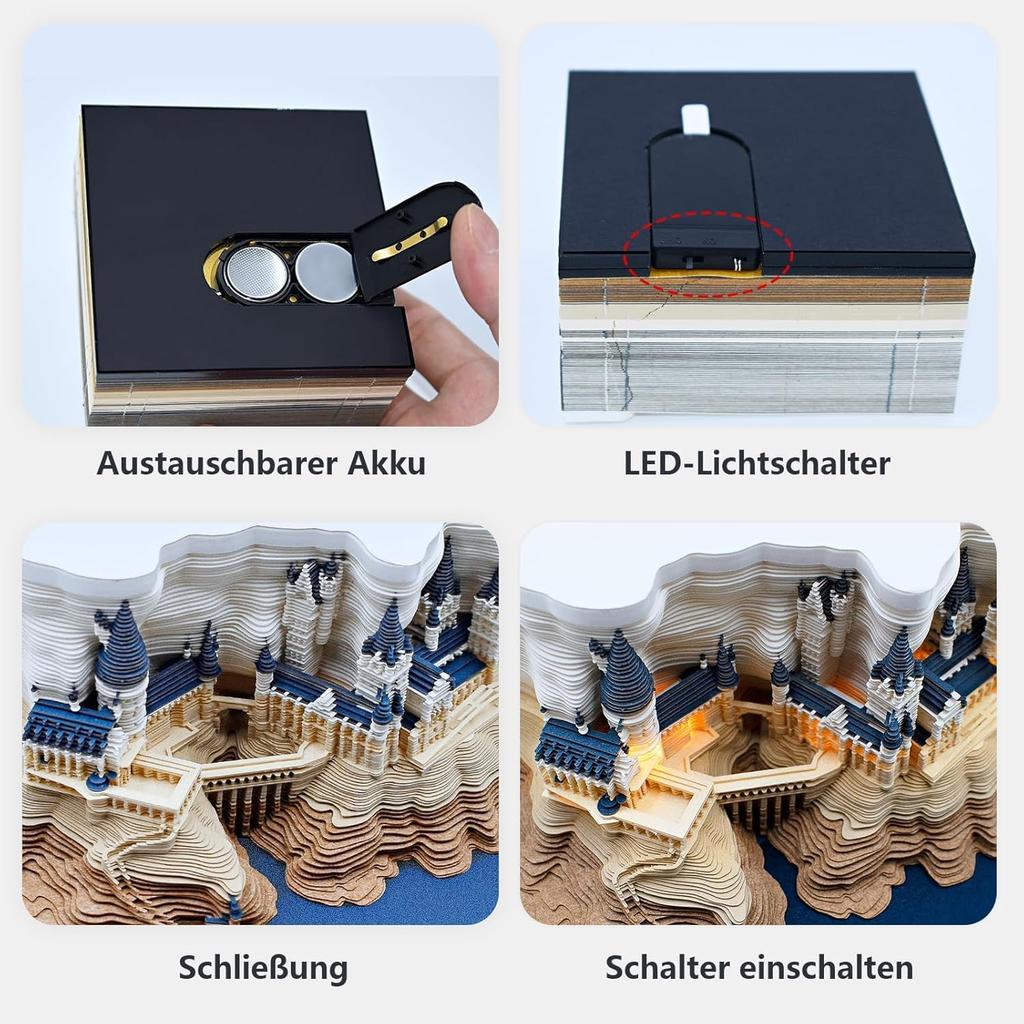 3D Memo Pads Calendar 2026,Magic Castle 3D DIY Art Memo Pad with Lights,Time Piece Calendar 2025 Tear Away Carving Sticky DIY Post Craft(Magic Castle)