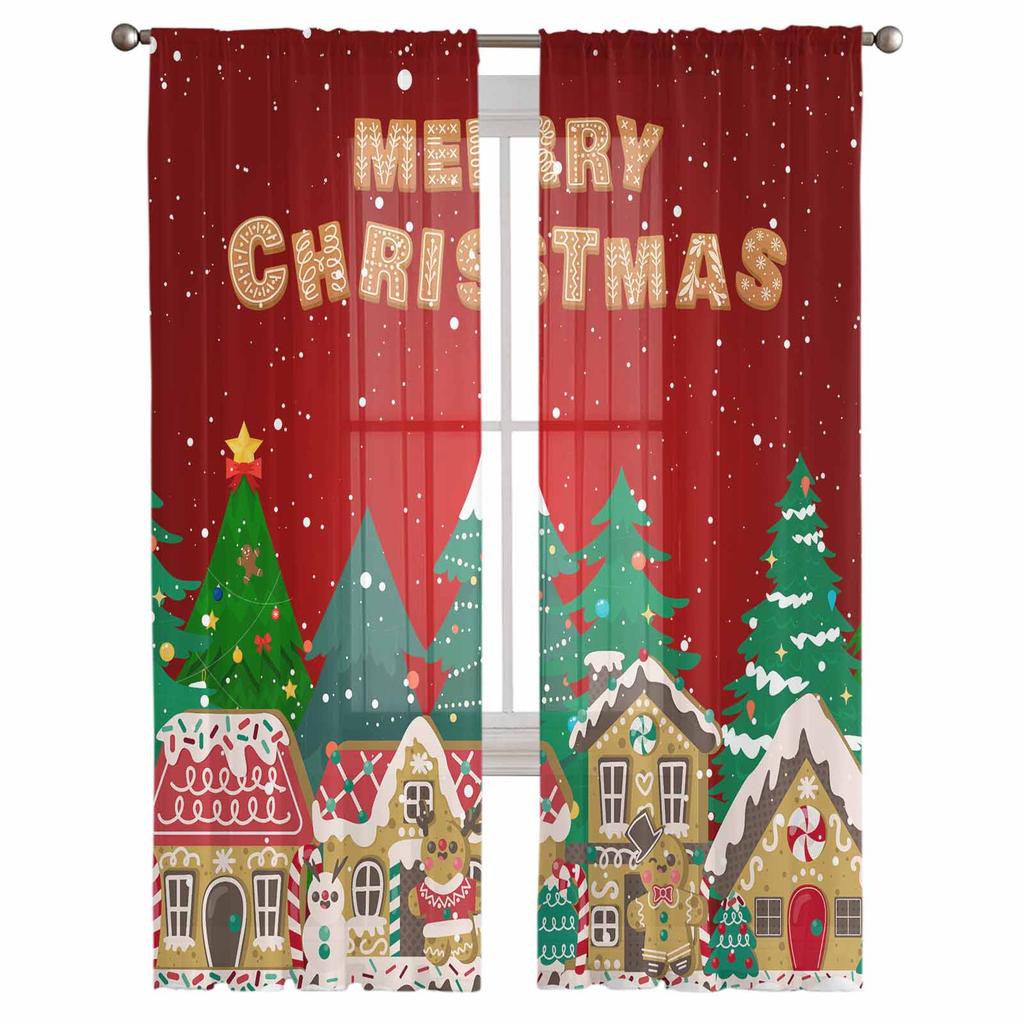 Julgodis Vinter Pepparkaka Gardiner För Vardagsrum Sovrum Heminredning Fönster Voile Tyllgardin Draperier