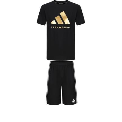 T-shirt à manches courtes et col rond Taekwondo Pull-over Confortable Mode Short rayé Ensemble de sport décontracté ADICLTS24TK-BG+S21ATMSH2T-BW