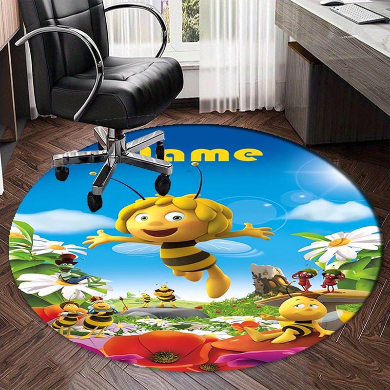 Custom Name Maya the Bee Printed Round Rug Carpet Chair Rug Area Rug Entryway Doormats,for Office Chair Living Room Bedroom Kitchen Room.