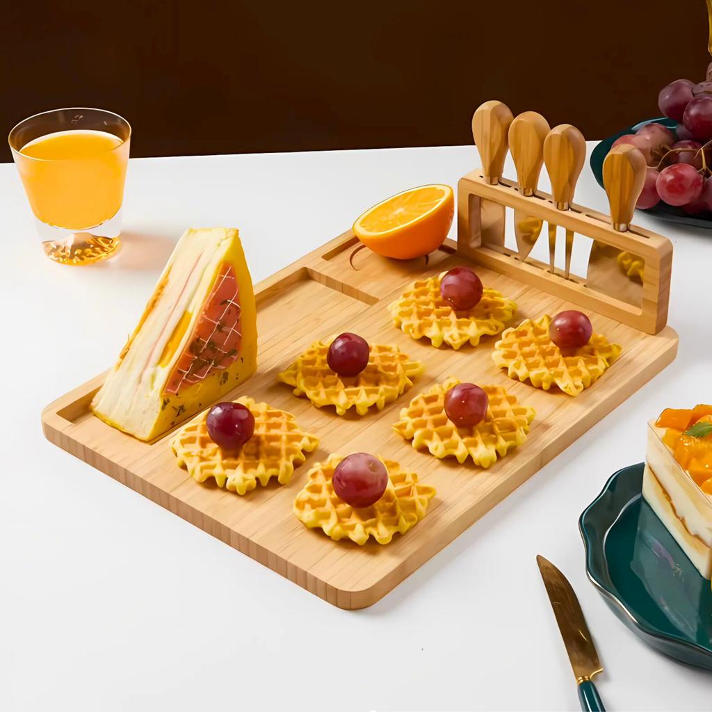 Cheese Board Serving Tray Snack Platter Cold Cuts Knives Stand