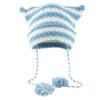 Knit Striped 3D Cat Ear Hat Elastic Windproof Hat with Pom Pom Decor Ear Protector Hat Winter Cycling Skiing Hat