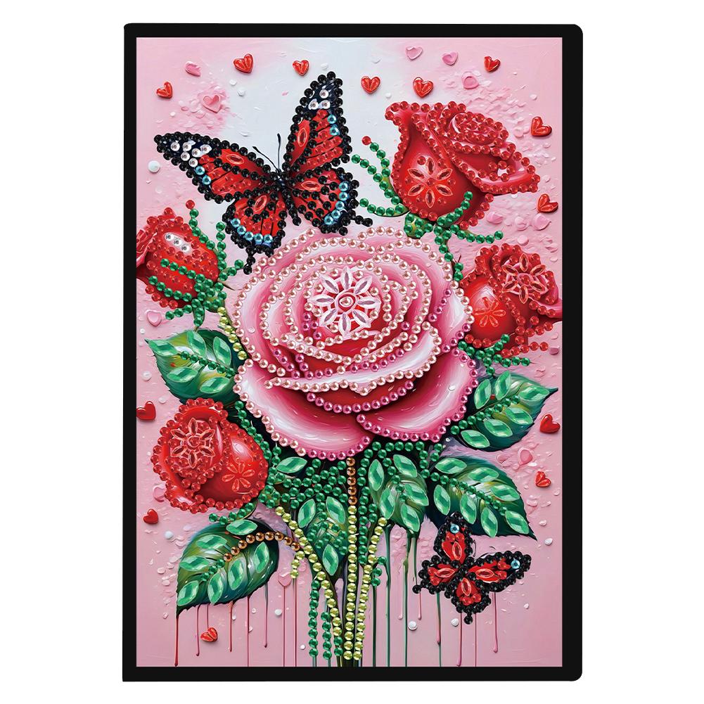 50 Pages A5 Special Shaped Flower Animal Drill Painting Wireless Strip Diary Book 5D DIY Mosaic Drill Notebook Craft for Adults
