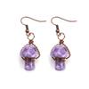 Handmade Natural Crystal Mushroom Stud Earrings - Raw Stone Dangle E38