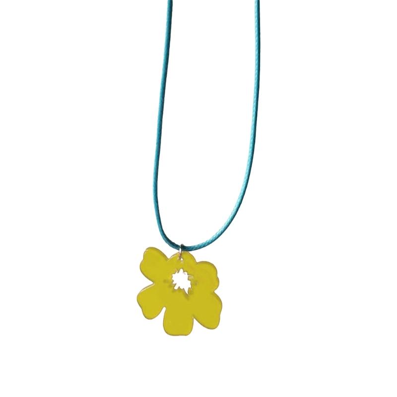 Colorful Acrylic Flower Pendant Necklace Vintage Harajuku Style Neckchain Adjustable Length Clavicle Chain for Women