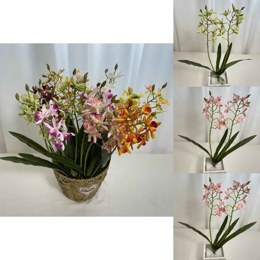 Künstliche Dendrobium-Orchidee mit Blättern für Tischdekoration, Blumengesteck