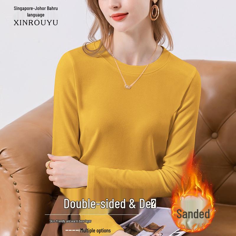

Autumn/Winter Plus Size Velvet Small Round Neck Slimming Warm Base Layer Women s Top 2XL (Recommended for 65-72.5 kg)