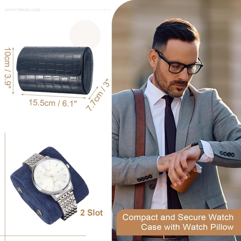 Uxcell Men's Watch Travel Case, Crocodile Pattern Leather, Portable Watch Storage Box, Perfect for Christmas, Birthday, and Anniversary Gifts, 2