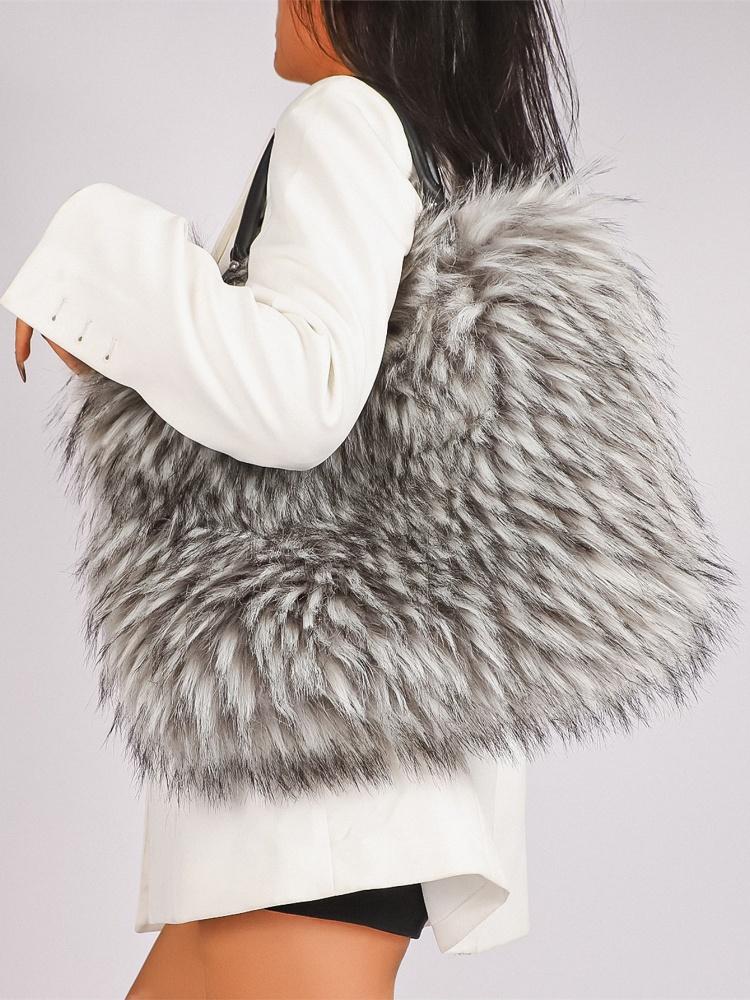 New Autumn Fluffy Faux Fur Shoulder Bag for Women Elegant Soft Plush Large Crossbody Bag High Quality Shopping Handbags