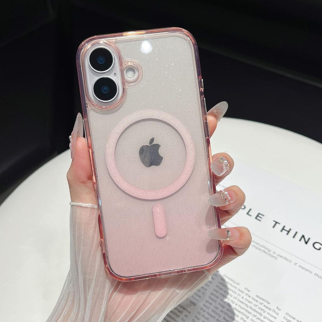 Starry Glitter Powder Magnetic Suction for IPhone 16 Mobile Phone Case Transparent Apple 15 ProMax Full Inclusive Anti Fall Protection Case