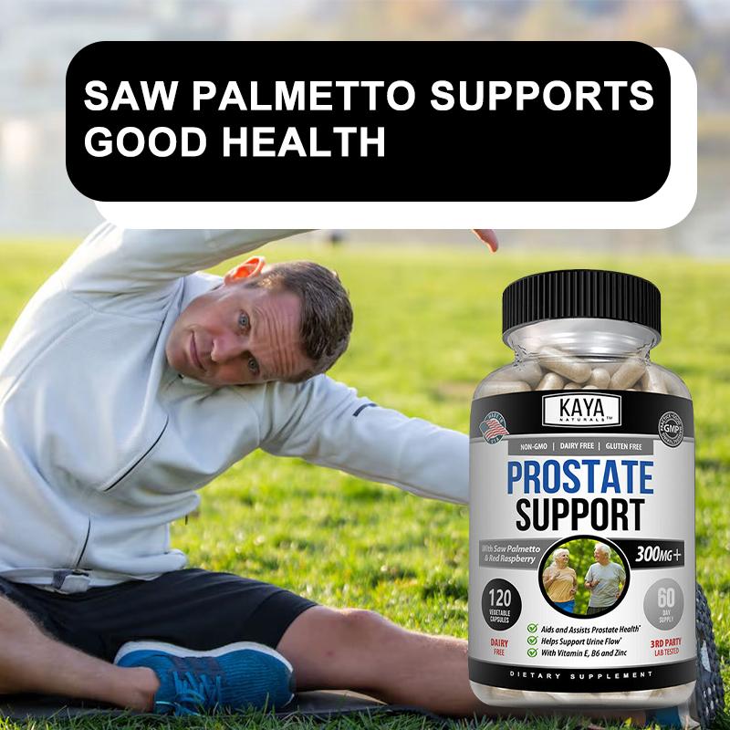 Prostate Support Capsules for Men, Saw Palmetto Pumpkin Seed Zinc Vitamin E B6 Supplement,120 Vegetable Capsules