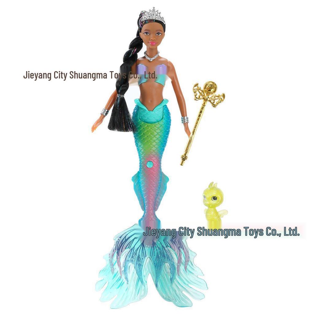 30cm Mermaid Doll with Light & Music - Solid Color Fish Tail & Gift Bag