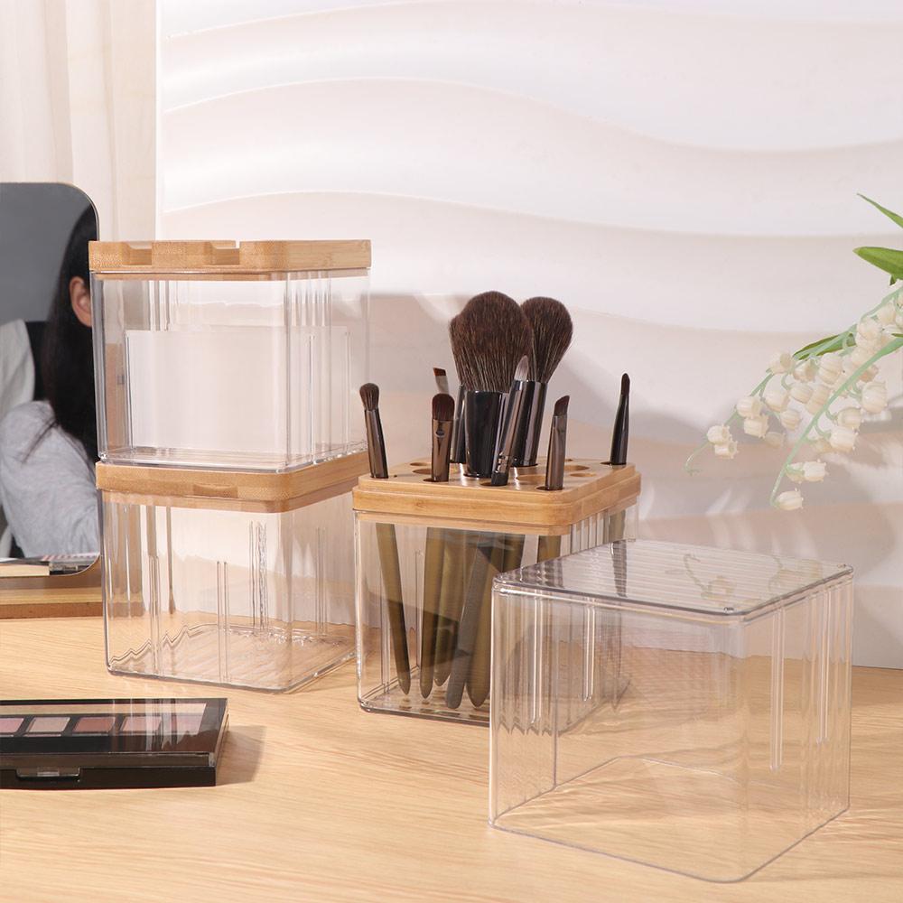 Clear Makeup Brush Holder Dust-proof Waterproof Cosmetic Storage Box Multifunctional with Lid Desktop Storage Container