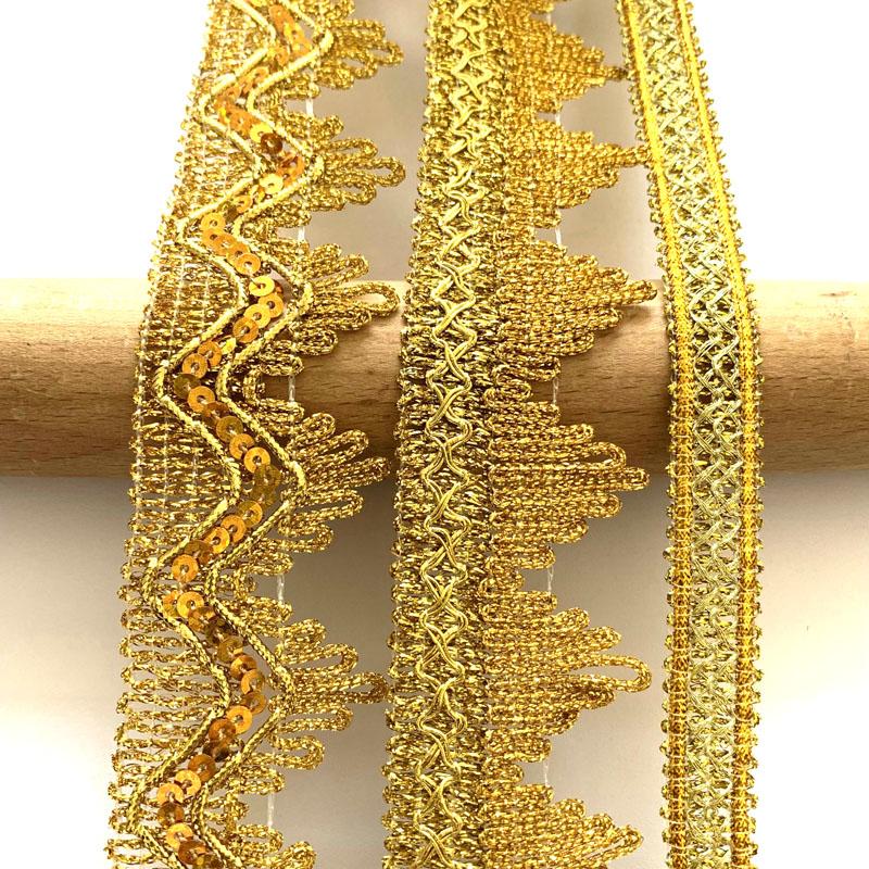 4 meters/13.12ft each pack Golden Metallic Wavy Fringe Lace Trim Vintage Wave Laces sequin Scalloped Decorative Ribbon for Wedding Dress