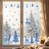 Seasonal Window Display Accents Watercolor Christmas Sticker, Non Adhesive Blue Elk Snowflake Tree Decals Wall Decal, Static Cling Removable