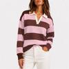 Women's Striped Knit Sweater with Collar for Casual Everyday