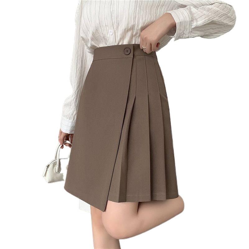 2025 Autumn/Winter Plus Size High-Waist Slimming Hip-Cover Mid-Length Irregular Pleated A-Line Skirt