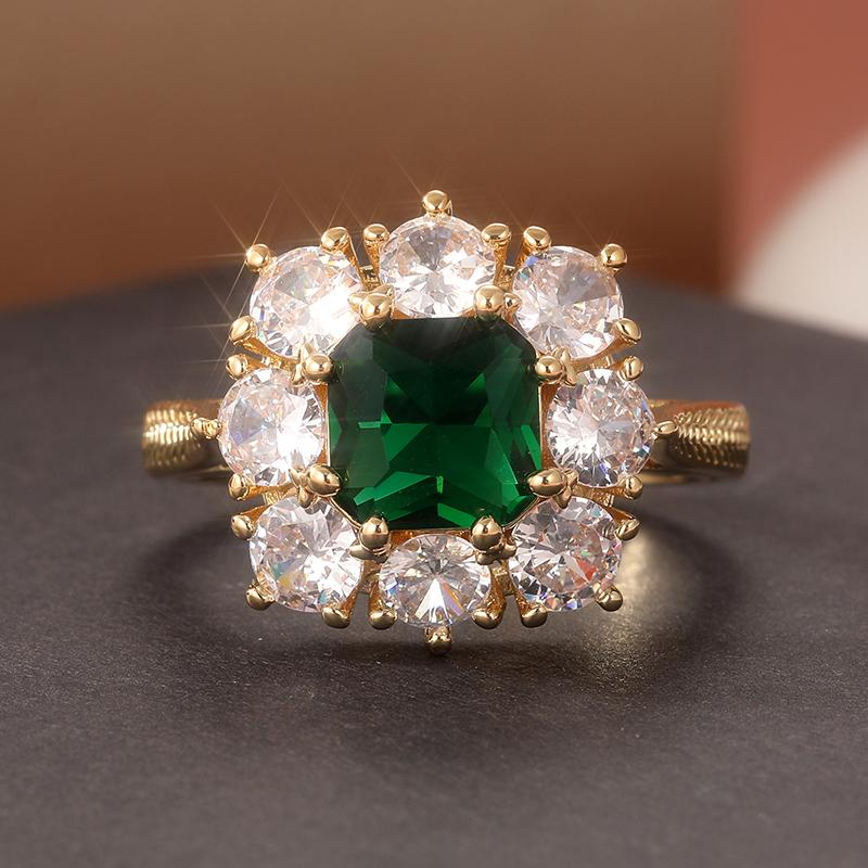 Vintage Elegant Green Synthetic Zircon Women's Ring Wedding Banquet Perfect Jewelry Accessories Handmade Art Ring