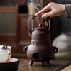 Guanlan Retro Coarse Pottery Tea Kettle Set with Alcohol Warmer for Outdoor Brewing