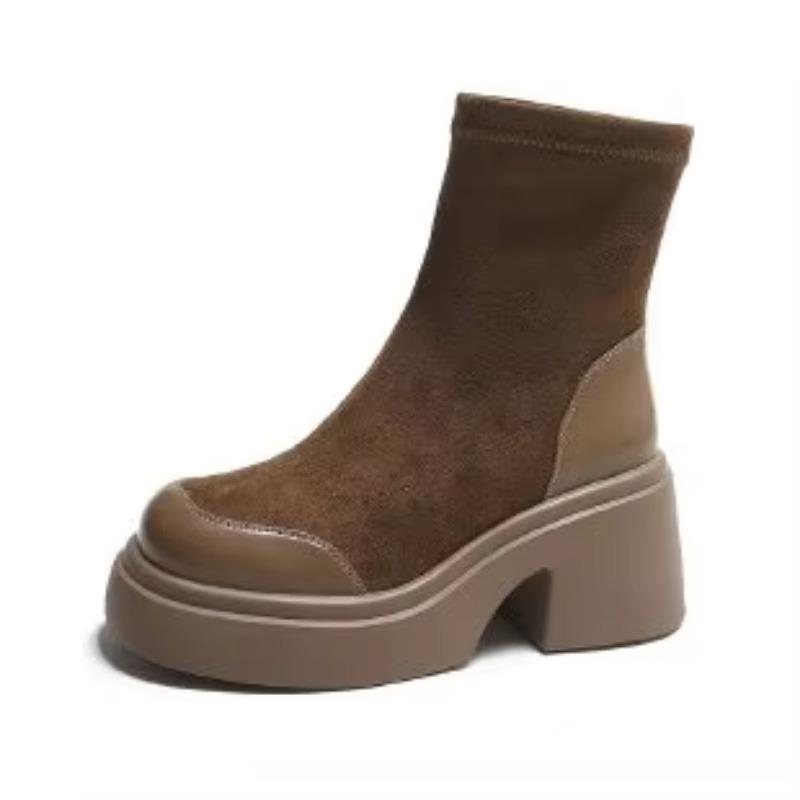 Univerzální módní boty Plus Velvet pro ženy, ležérní silný podpatek, zvýšené ležérní kotníkové boty pro ženy, zimní nová dámská obuv