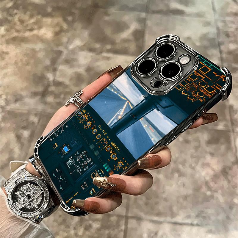 Aviation Aeroplane Pilot Cockpit Plating Phone Case For Iphone 16 17 Pro Max Air 16E 14 15 Plus 12 13 Mini Anti-Fall Airabag Cov