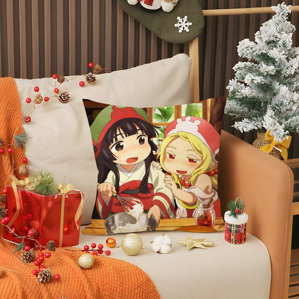 Kwaii Anime Hakumei and Mikochi Pillow Case Anti-dustmite Pillow Invisible zipper silky short plush Sofa cushion cover