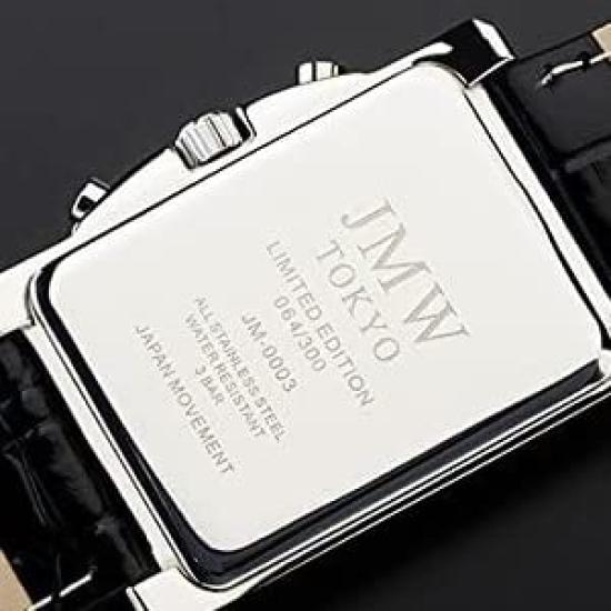 JMW TOKYO Men's Square Watch In White & Black, Square Rectangular Chronograph, Limited Edition Seiko Quartz Movement with Genuine Leather Strap,
