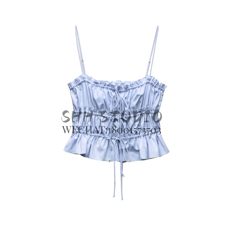 Spring New French Style Pure Desire Straight Collar Camisole Bowknot Decoration Poplin Tops 3067055 3411025