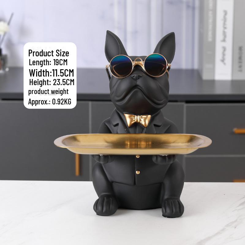 Französische Bulldogge Tischskulptur mit Ablage und Münzaufbewahrung