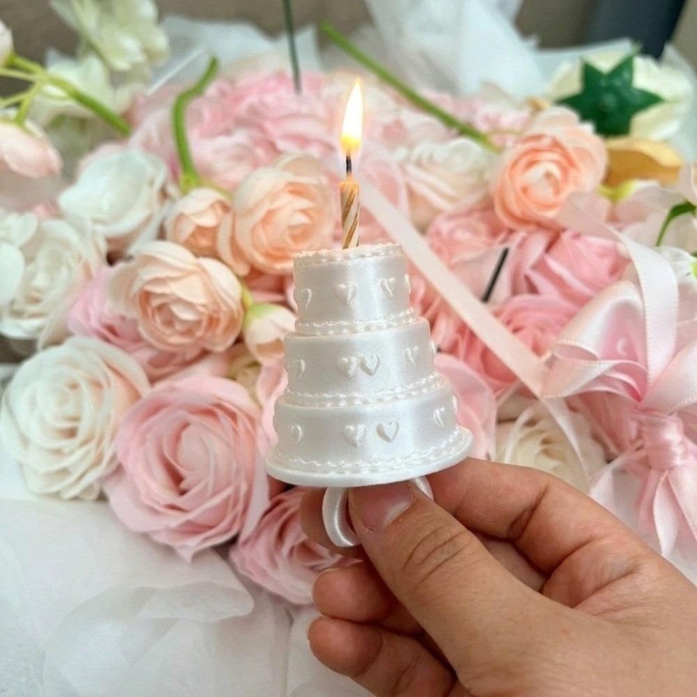 Elegant Birthday Cake Ring Bow Knot 3D Printing Ring Romantic Mini Candle Ring Party