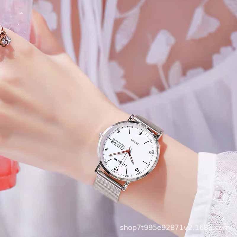 Womens Watch Automatic Quartz Dual Calendar Waterproof Luminous Ultra-Thin Elegant Wristwatch for Women