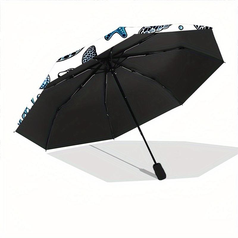 1pc Sea Turtle Print Automatic Open, Sturdy Iron Frame, Compact Folding Design, All-Season Portable Umbrella for Women & Men, Outdoor Umbrel